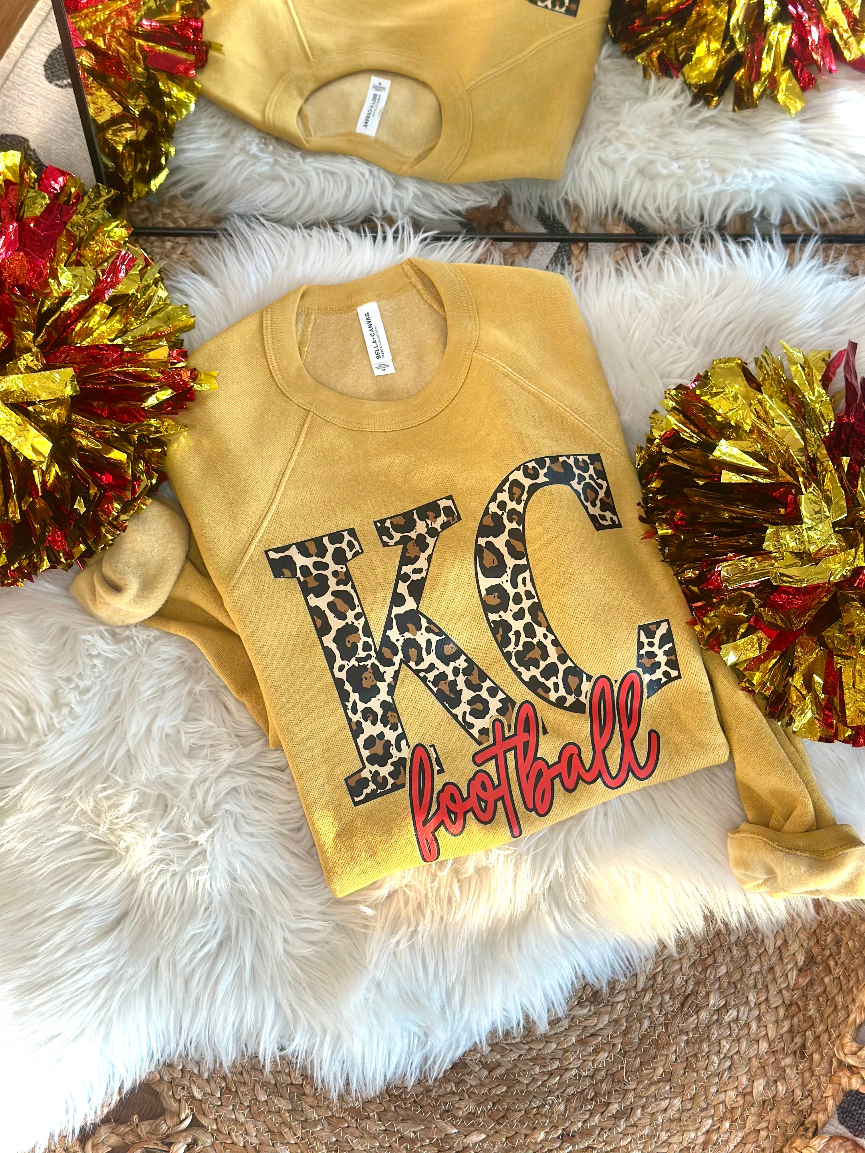 Leopard KC Football MUSTARD CREWNECK – In the Clover Boutique