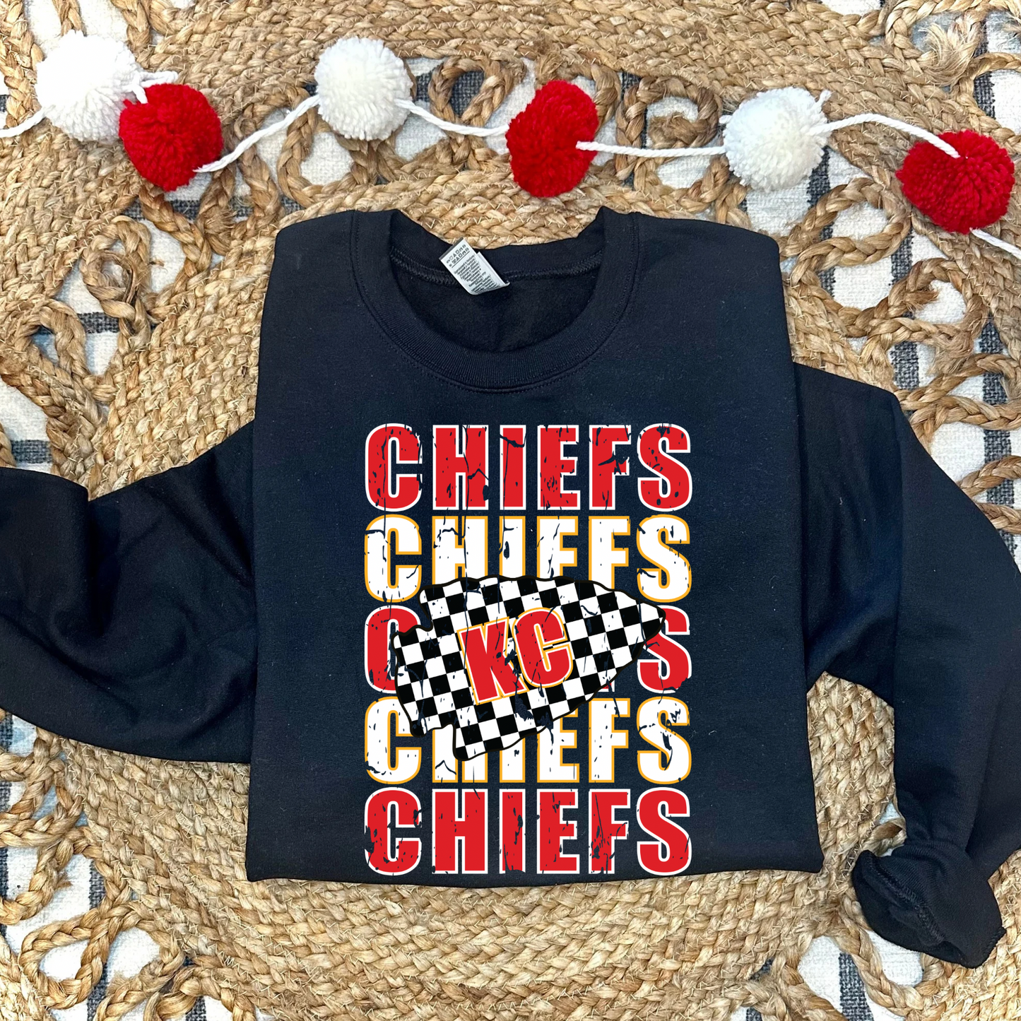 REPEAT CHIEFS CHECKERED ARROWHEAD - BLACK CREWNECK