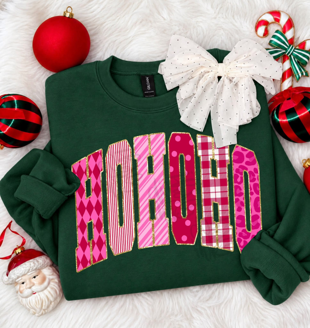 Patterned HO HO Ho - Green Crewneck