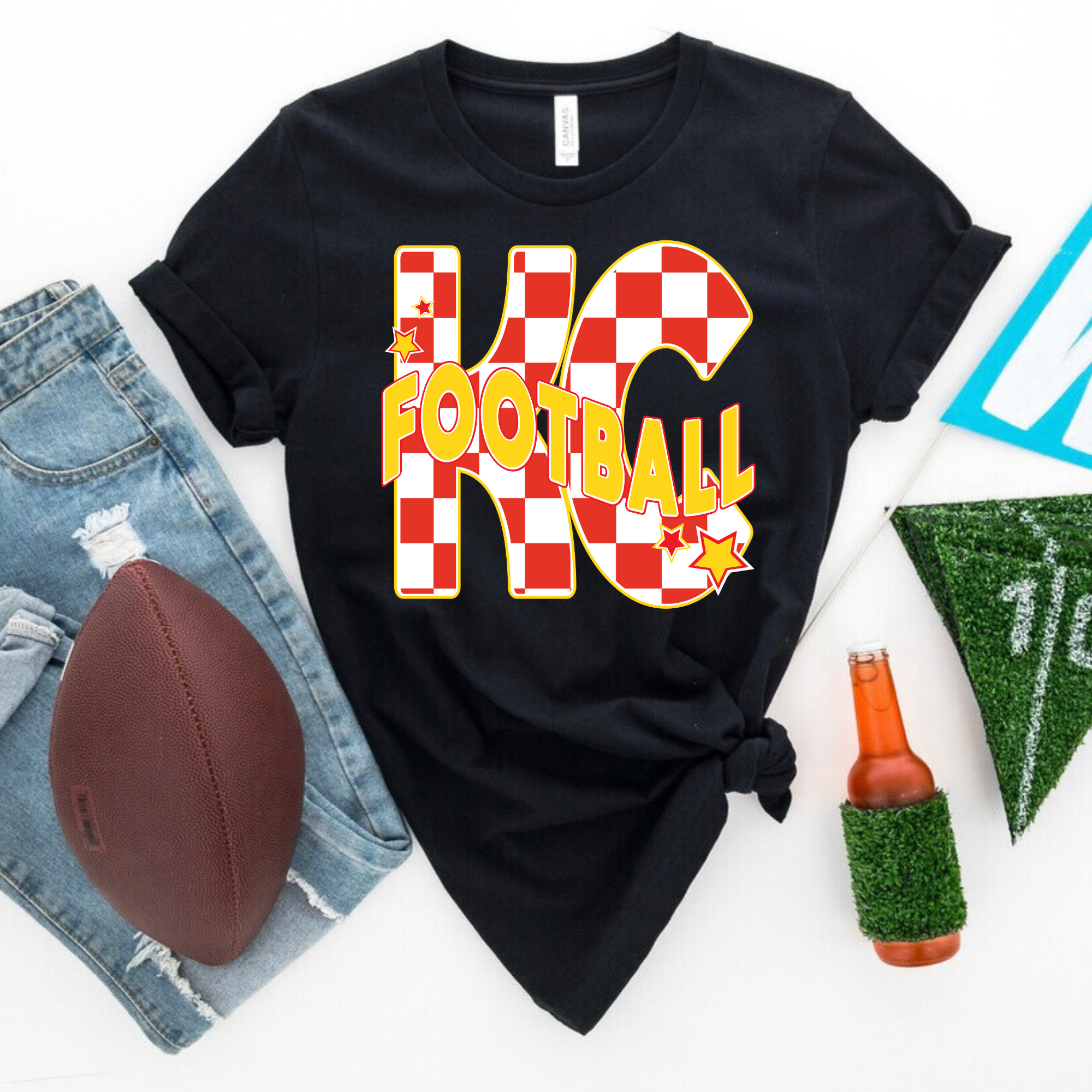KC Football Checkered Black Tee