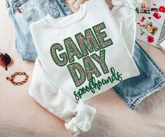 Leopard Faux Embroidered GAME DAY Spoofhounds White Crewneck