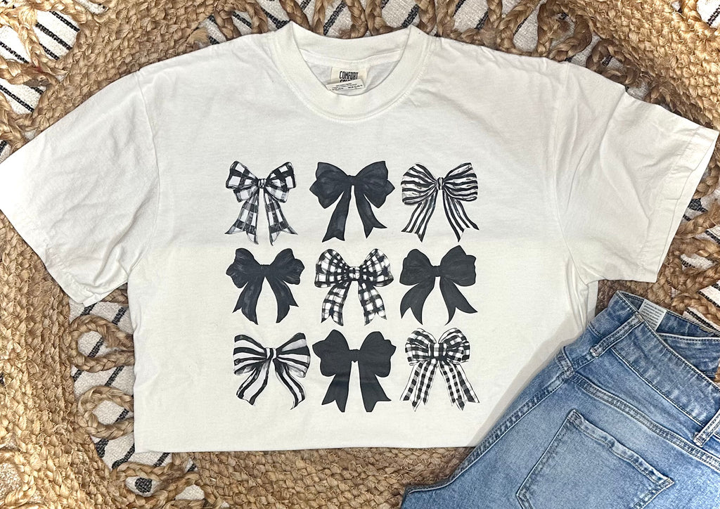 BLACK COQUETTE BOWS - WHITE TEE