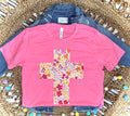 FLORAL CROSS - NEON PINK TEE
