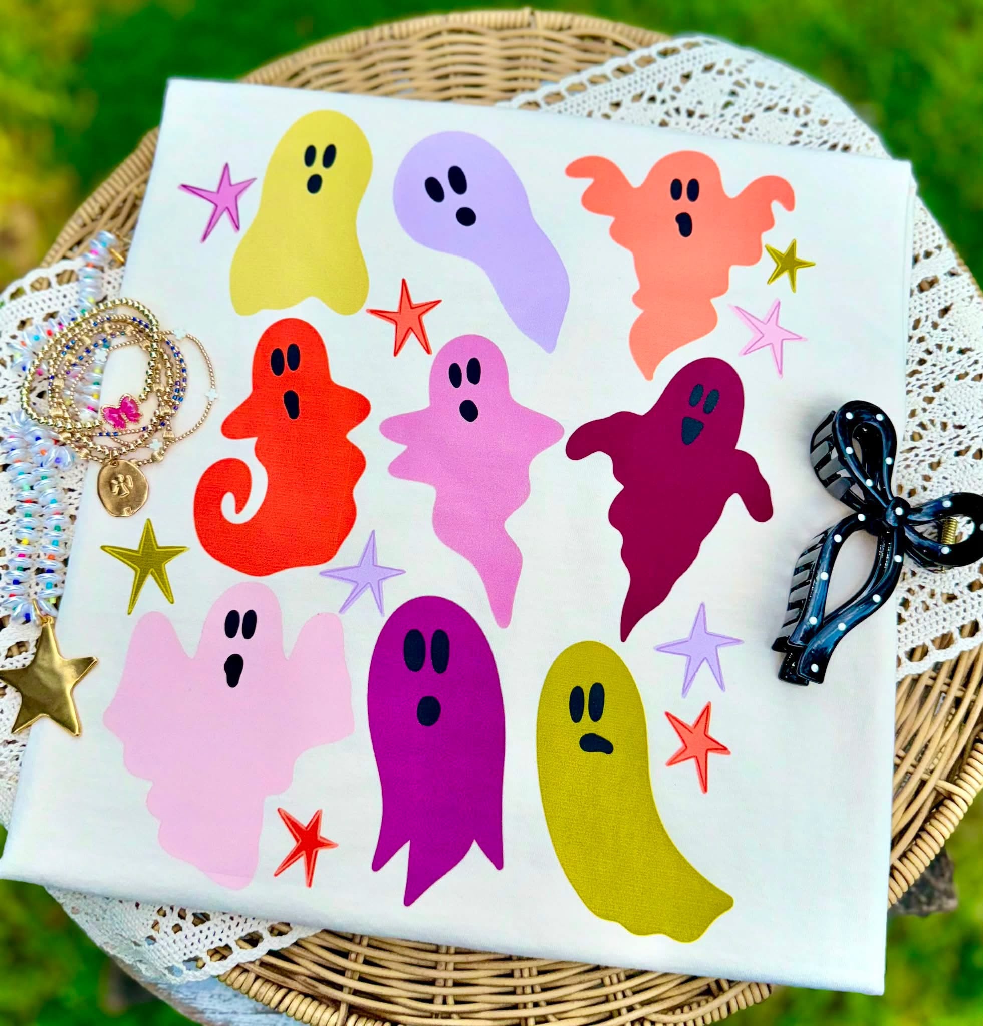 Fall Colored Ghost Collage - Ivory Tee