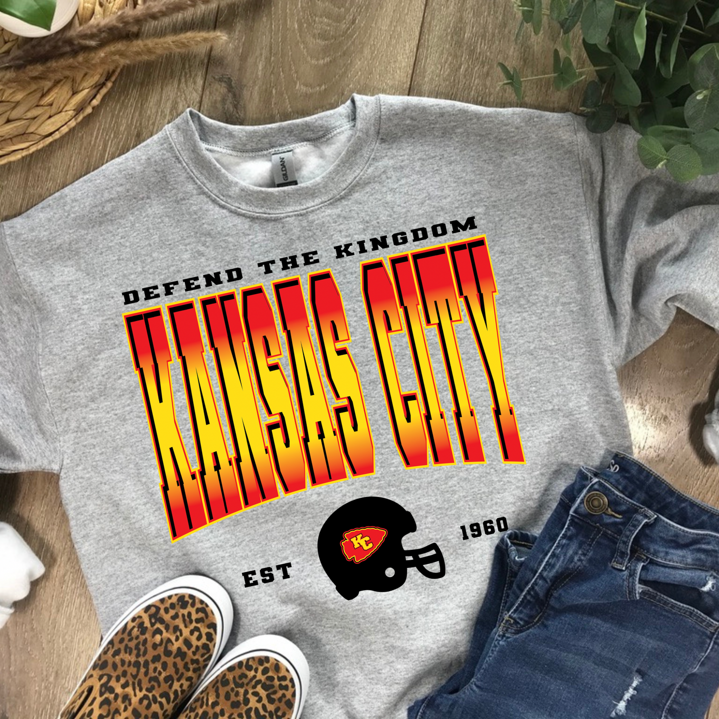 Defend the Kingdom Ombre Grey Crewneck