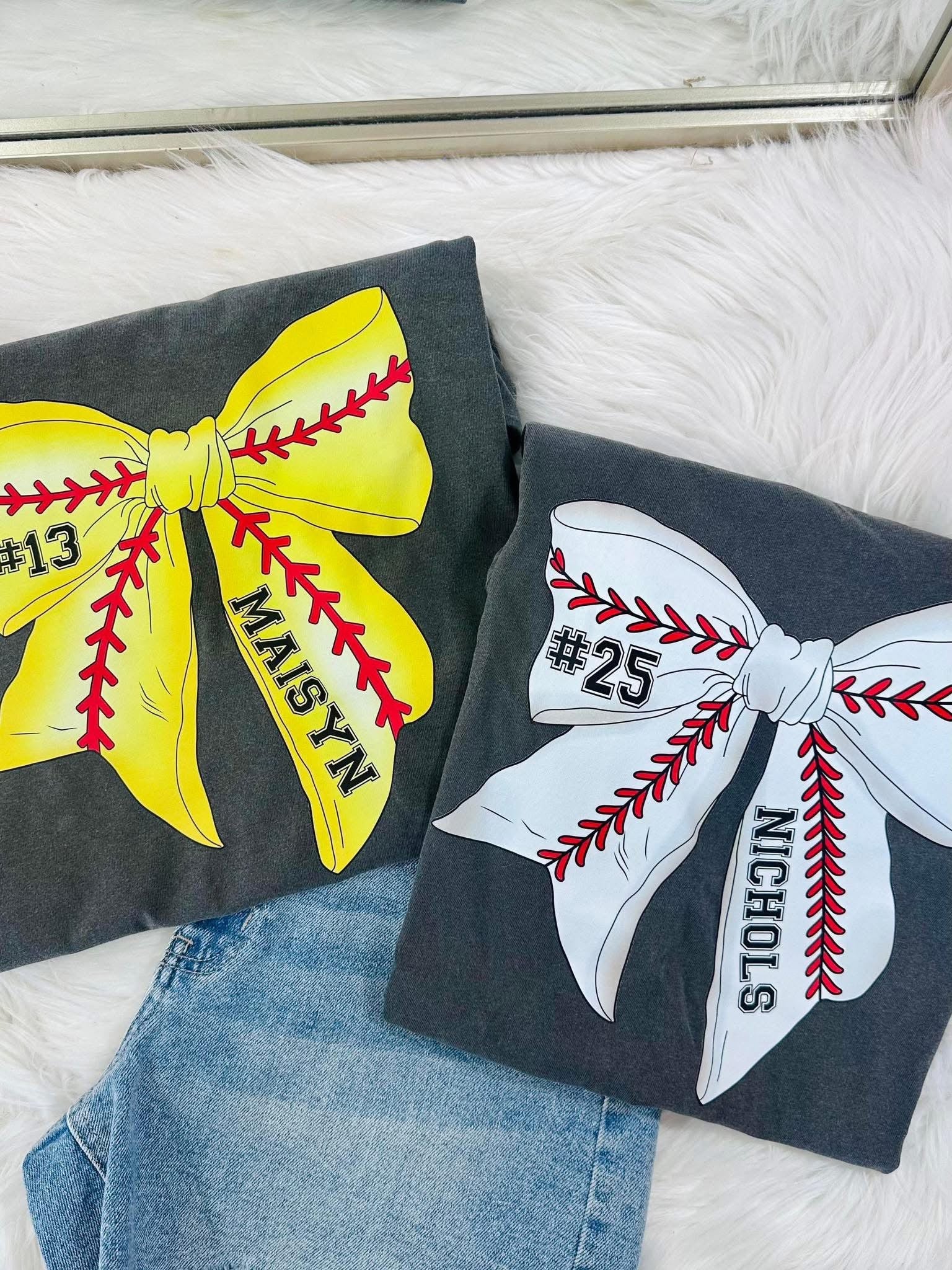 CUSTOM NAME & NUMBER SOFTBALL COQUETTE BOW - PEPPER TEE