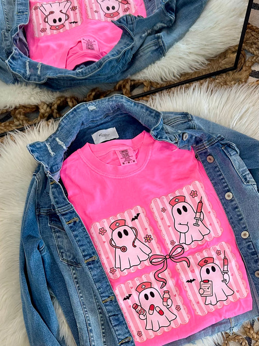 NURSE THEMED GHOST - HOT PINK TEE