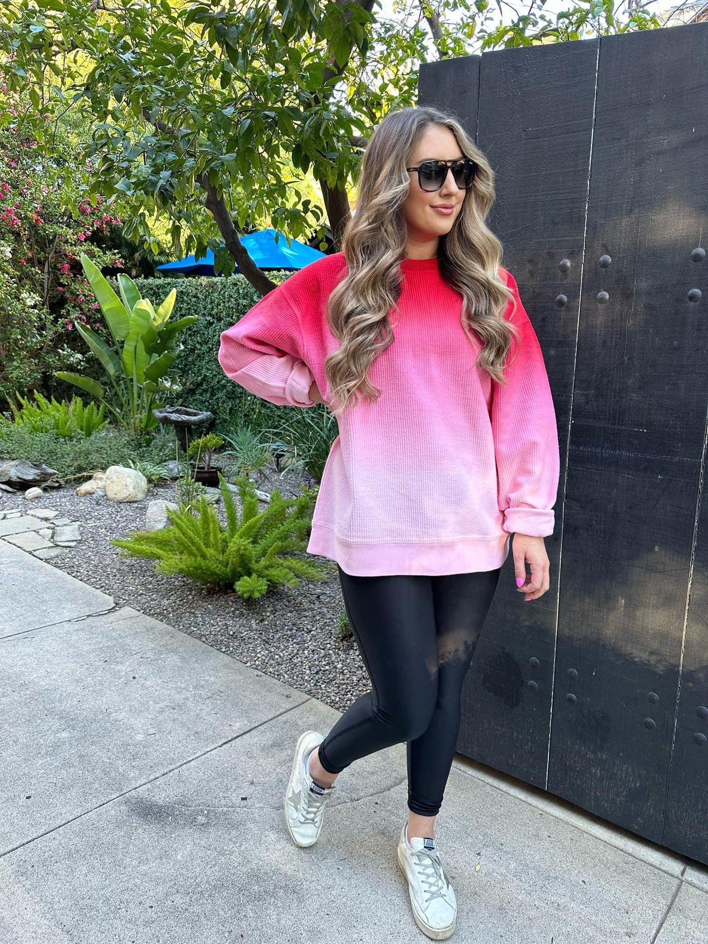 Pink Ombre Corded Crewneck