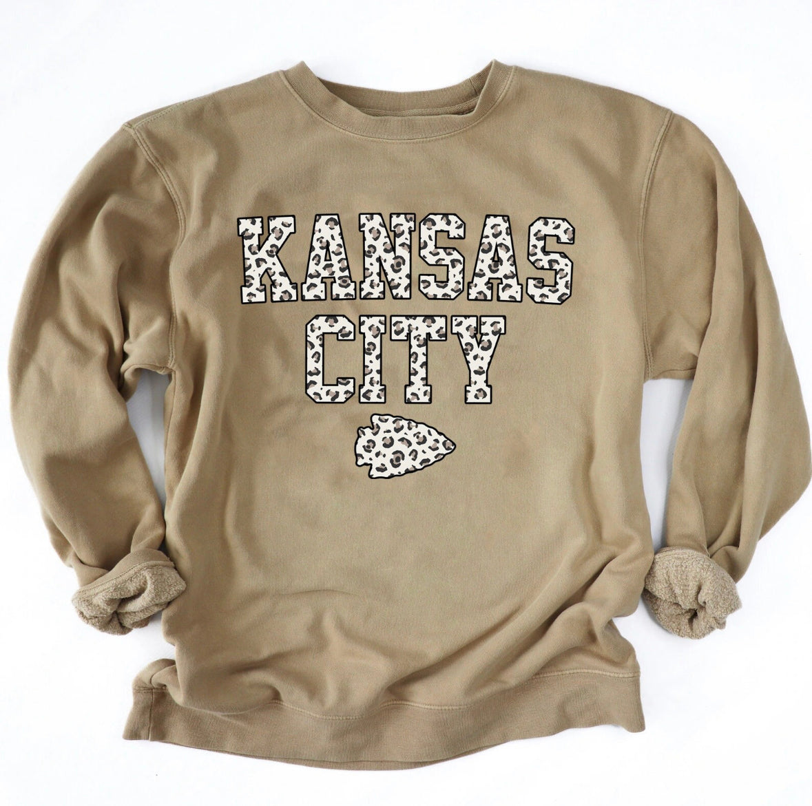 **BLACK FRIDAY DEAL** Neutral Leopard Kansas City - SAND CREWNECK