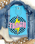 CHECKERED TEACH LIGHTNING BOLT  TEE