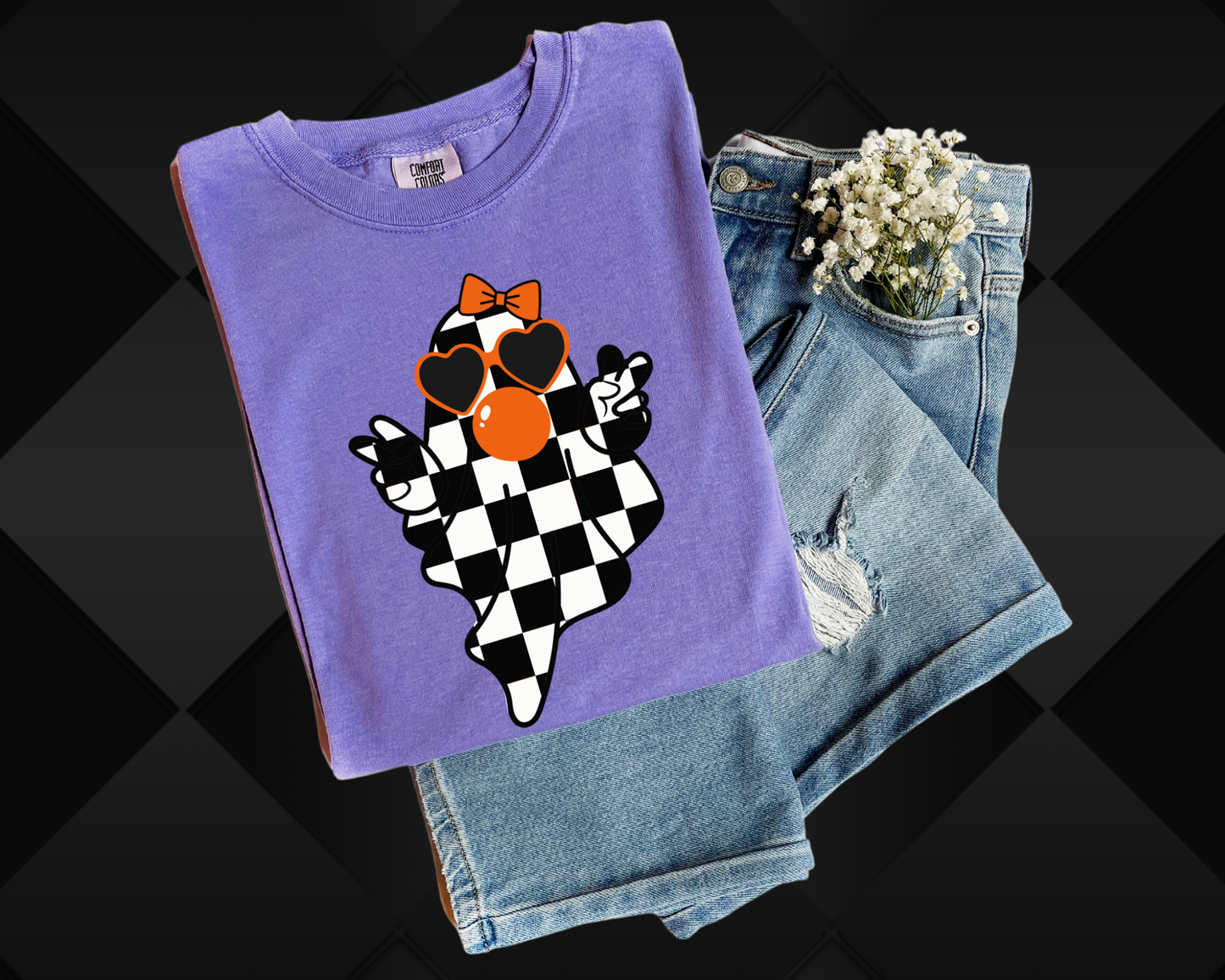 BOUJEE CHECKERED GHOST - PURPLE TEE