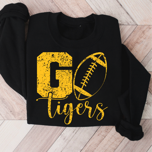 Go Tigers Football Distressed Black Crewneck