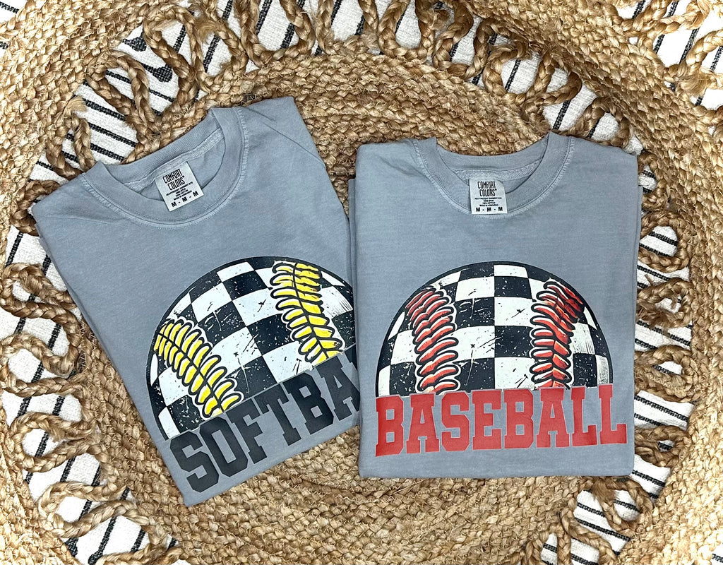 CHECKERED SOFTBALL - GREY TEE