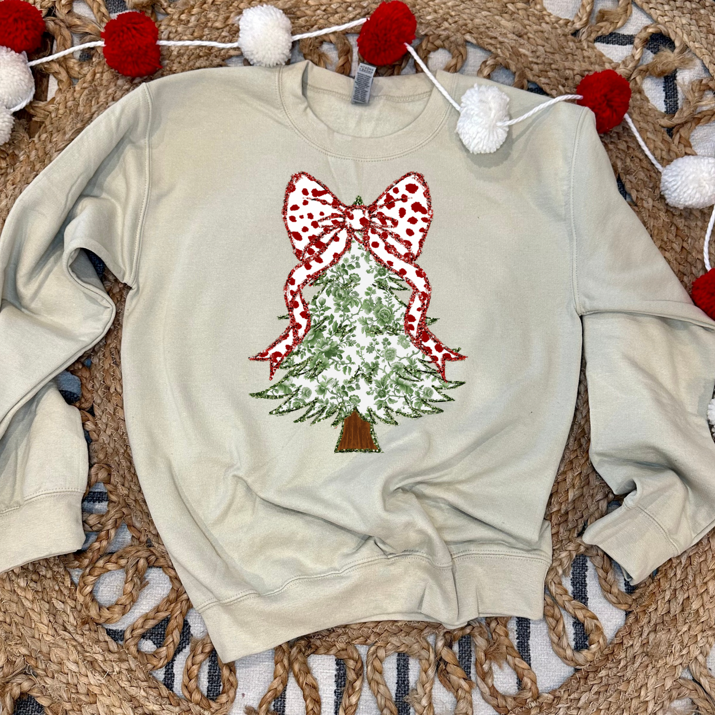 COQUETTE BOW CHRISTMAS TREE - SAND CREWNECK