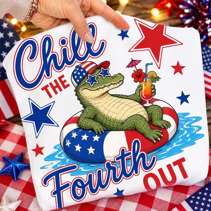 Chill the Fourth Out, Alligator with Drink - White Tee