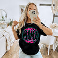 PINK/TEAL LEOPARD MAMA - BLACK TEE