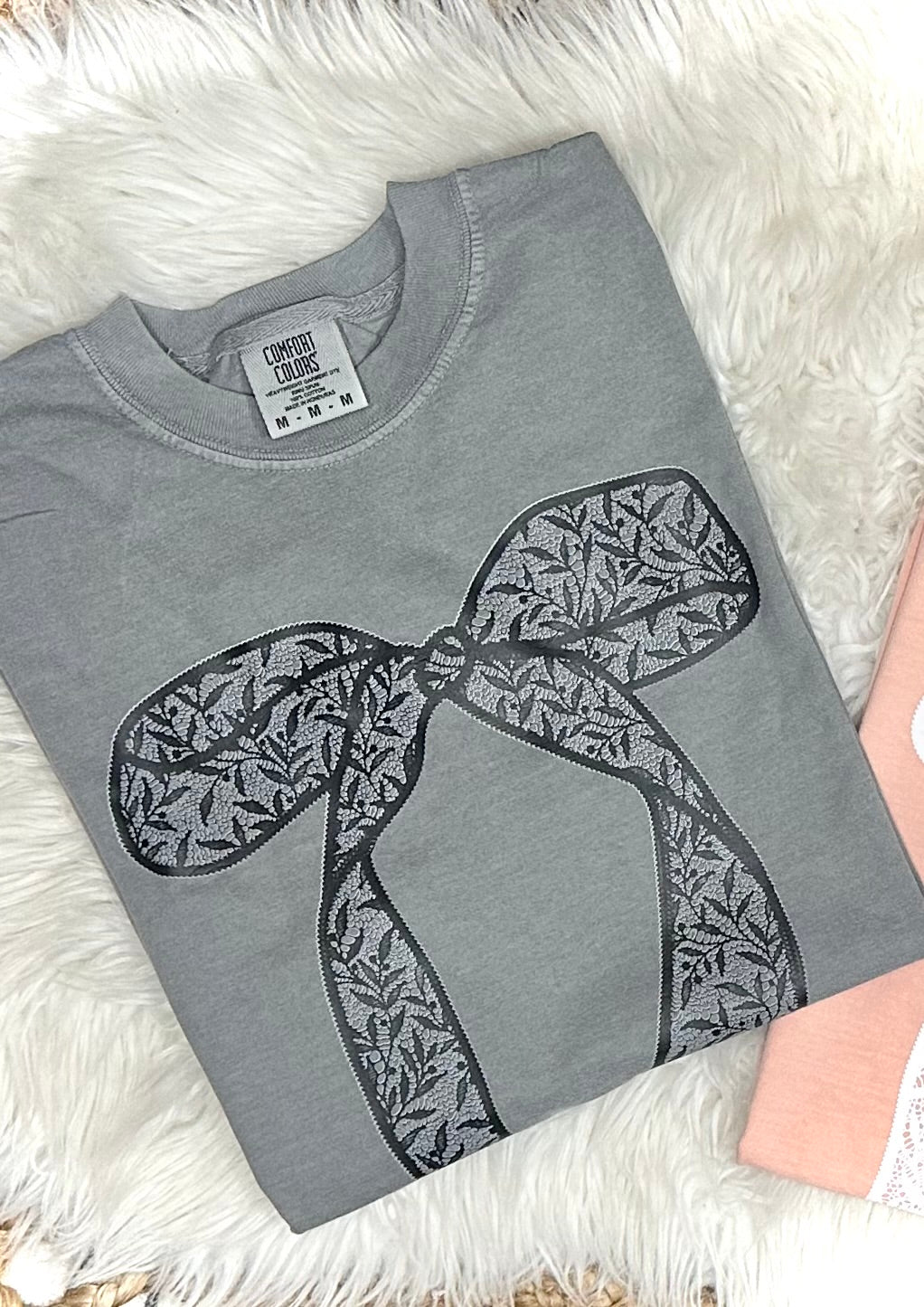LACE COQUETTE BOW - GREY TEE