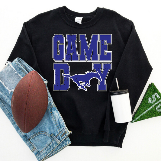 North Nodaway Mustangs Distressed Game Day Black Crewneck