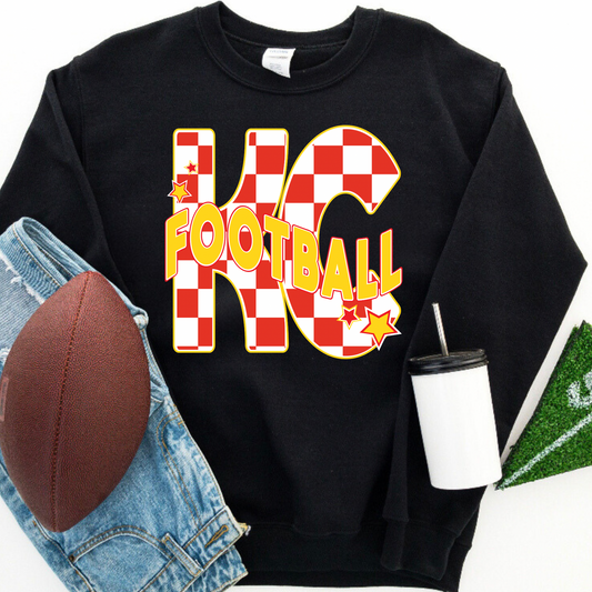 KC Football Checkered Black Crewneck