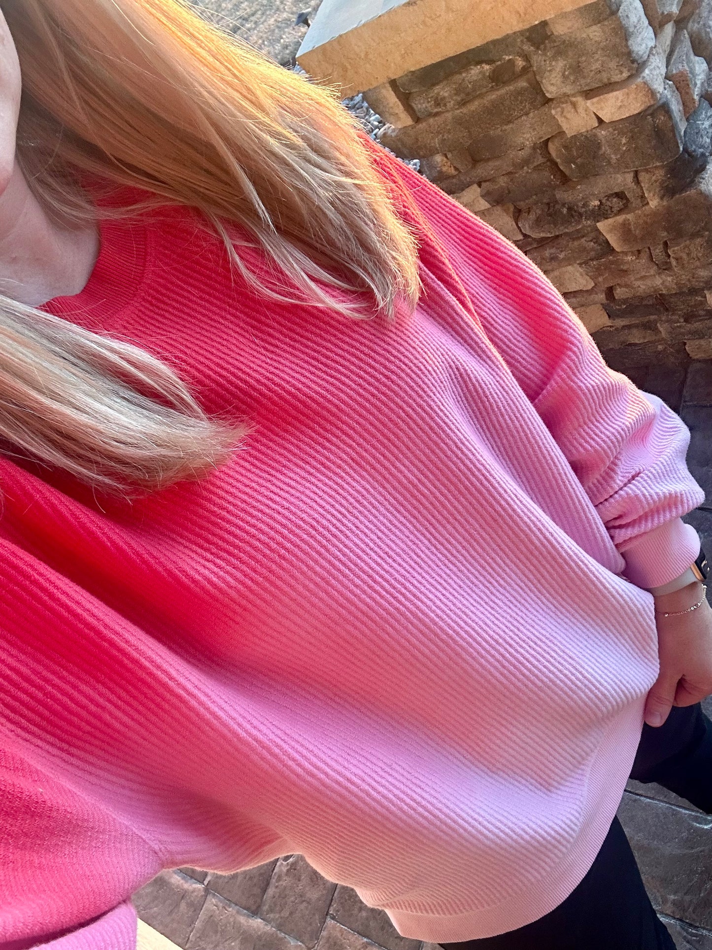 Pink Ombre Corded Crewneck