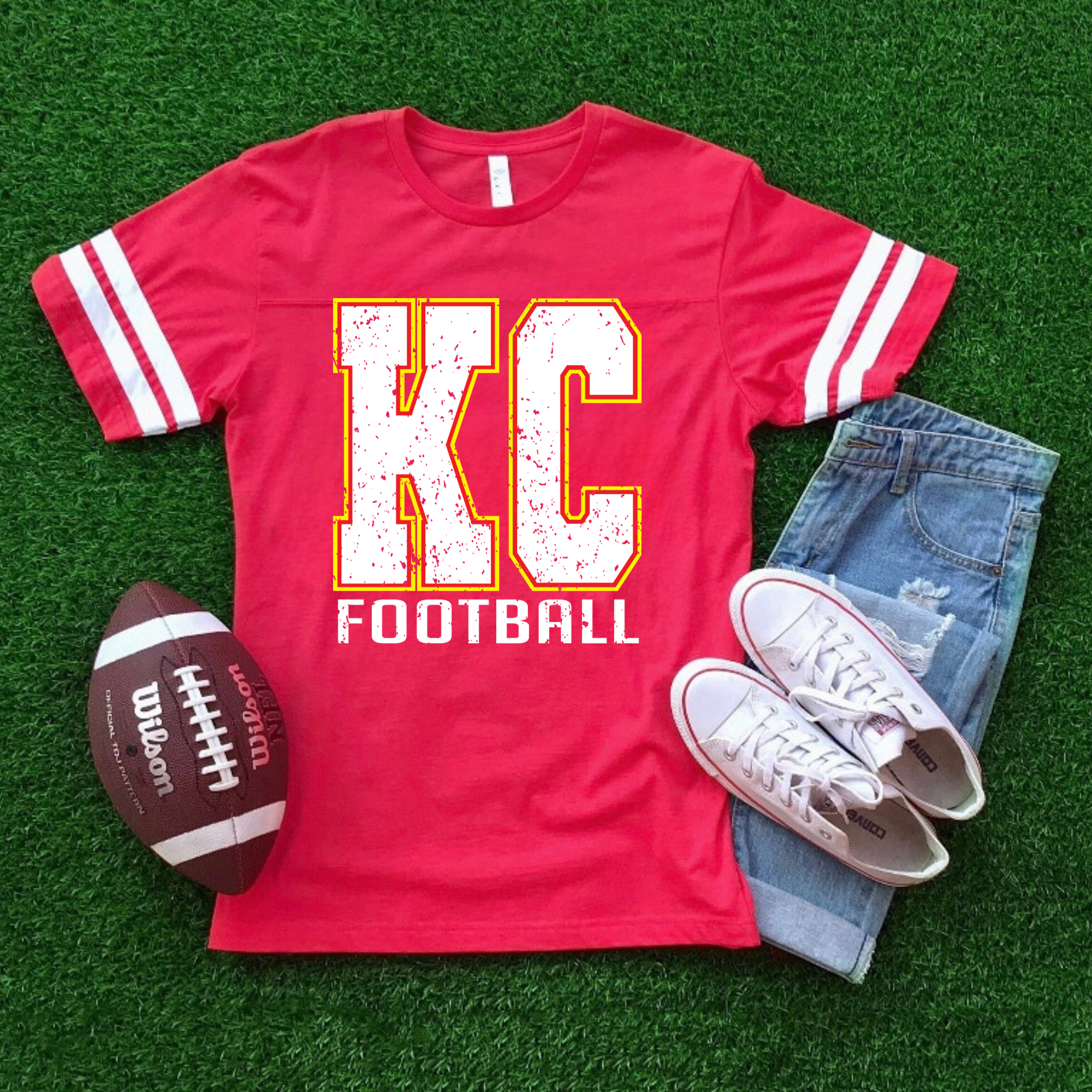 Distressed Block KC on Jersey Tee