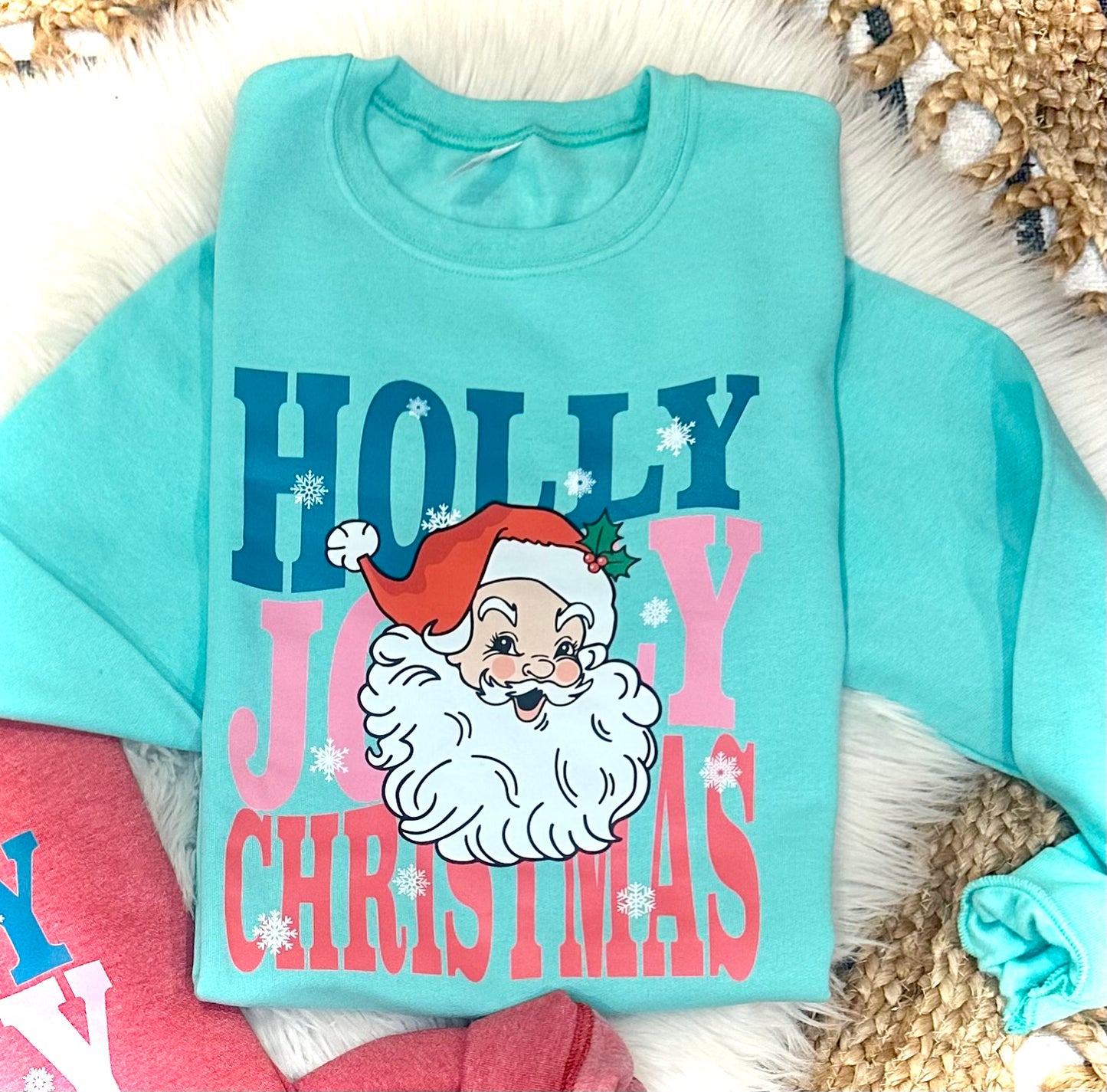 HOLLY JOLLY CHRISTMAS - TEAL BLUE CREWNECK