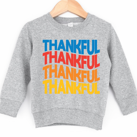 BLUE RETRO THANKFUL - GREY CREWNECK