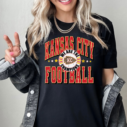 Kansas City - We are the Champions (with leopard) Black Tee