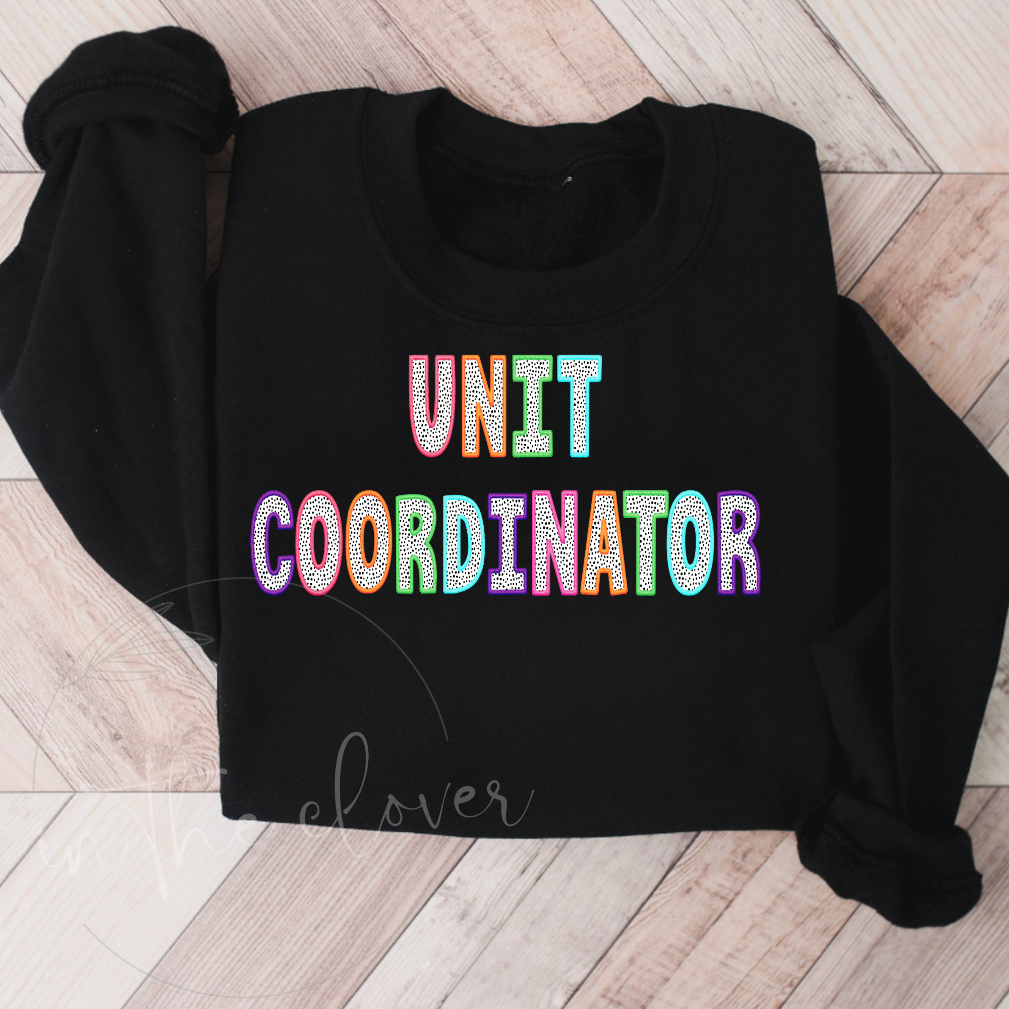 Dotted Unit Coordinator Faux Embroidery Black Crewneck