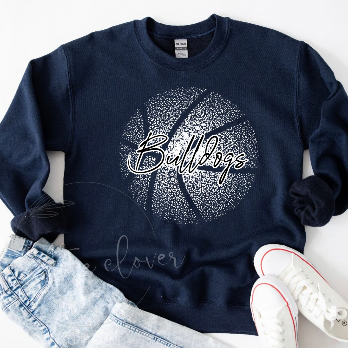 Dotted Bulldogs Basketball Navy Crewneck