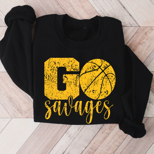 Go Savages Basketball Distressed Football Crewneck