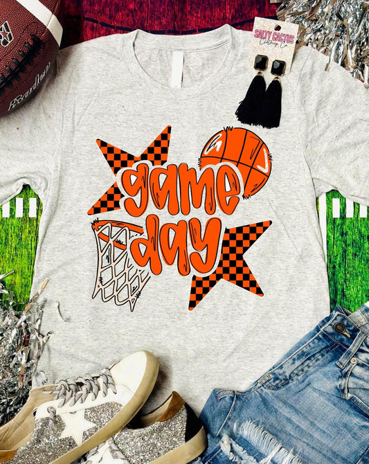 GAME DAY STARS, HOOP, & BASKETBALL - OATMEAL TEE