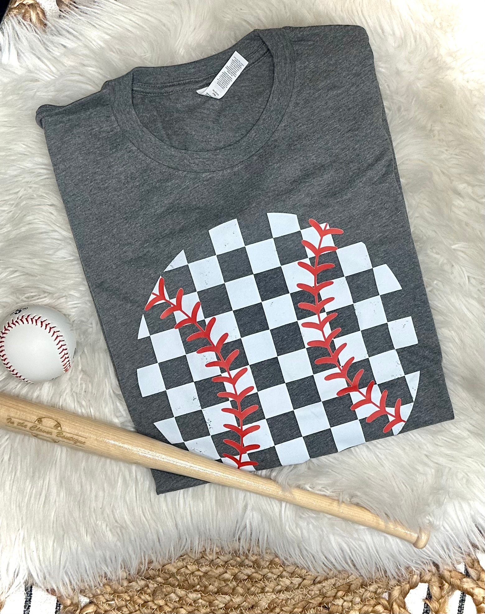 CHECKERED BASEBALL - GREY TEE