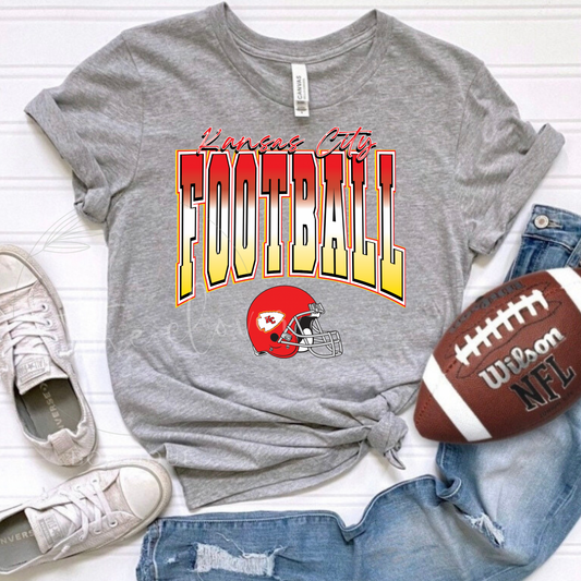 Kansas City Football Red, White, Yellow Ombre Grey Tee