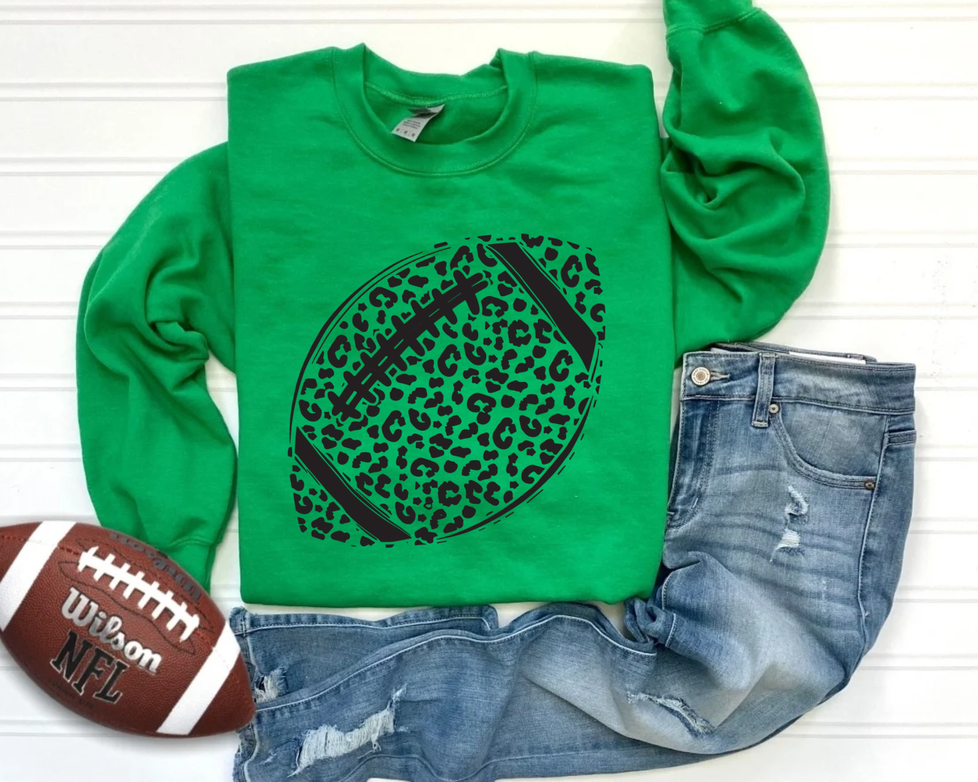 SIMPLE LEOPARD FOOTBALL - GREEN CREWNECK