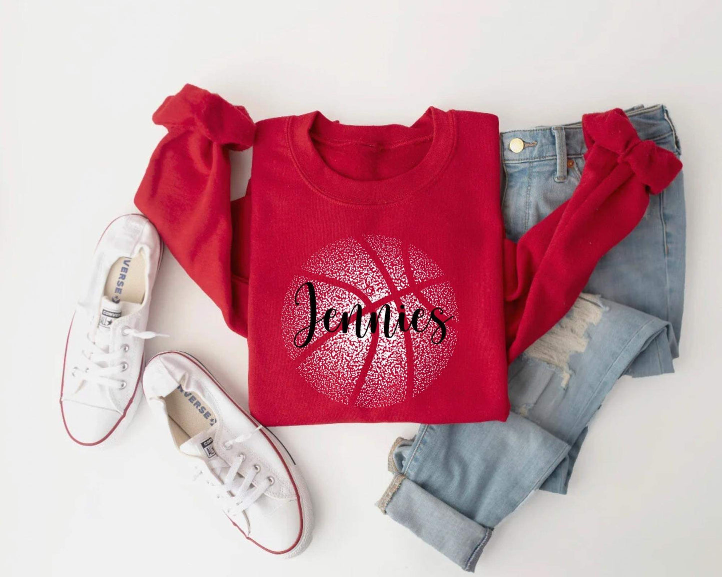 JENNIES DOTTED BASKETBALL - RED CREWNECK