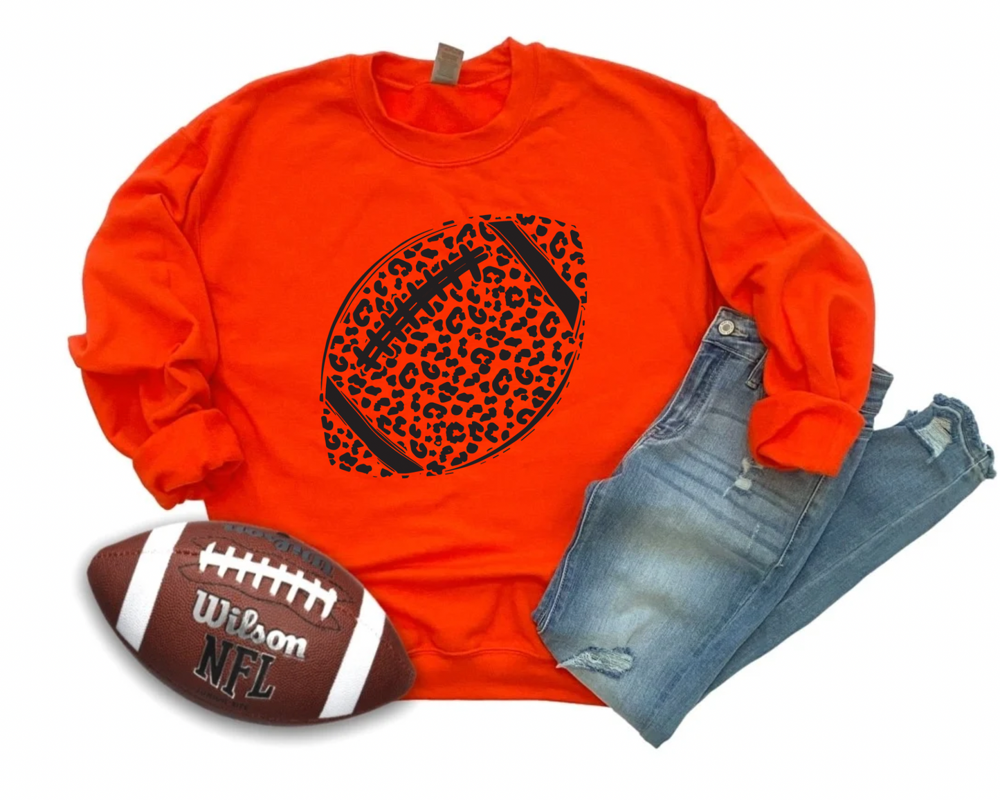 SIMPLE LEOPARD FOOTBALL - ORANGE CREWNECK