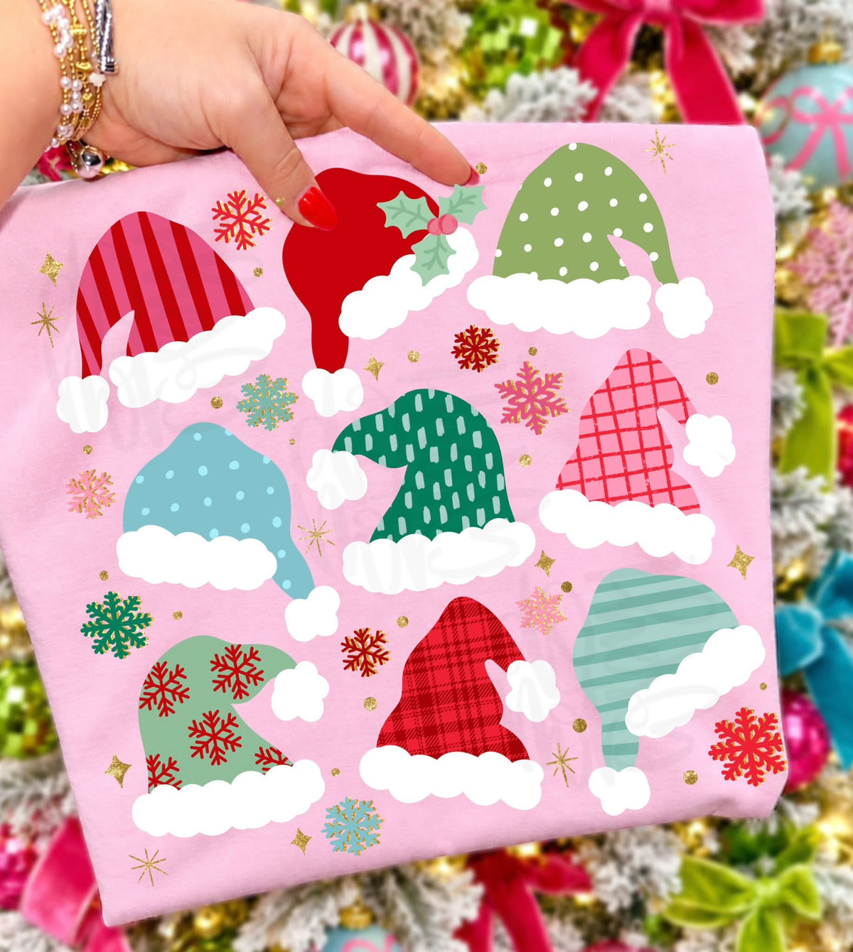 Santa Hat Collage - Light Pink Tee