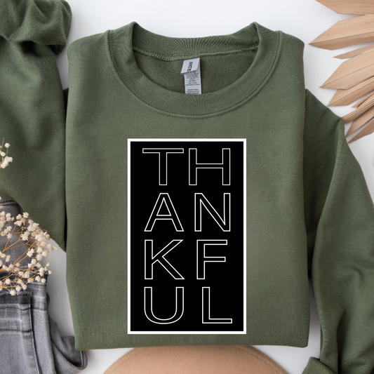 BLOCK THANKFUL - OLIVE CREWNECK