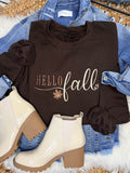 Embroidered Hello Fall - Chocolate Crewneck Sweatshirt