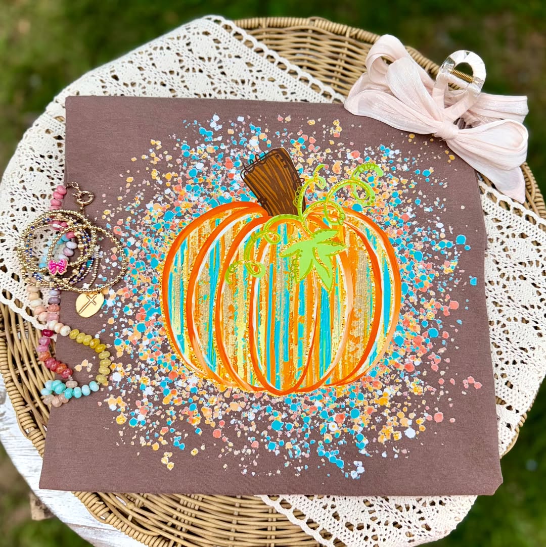 Splatter Striped Pumpkin - Espresso Tee