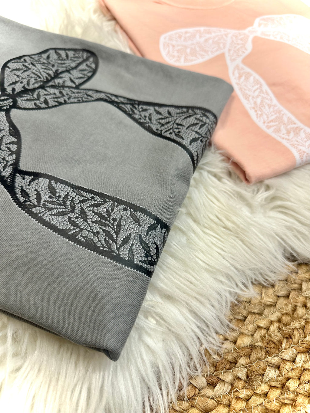 LACE COQUETTE BOW - GREY TEE