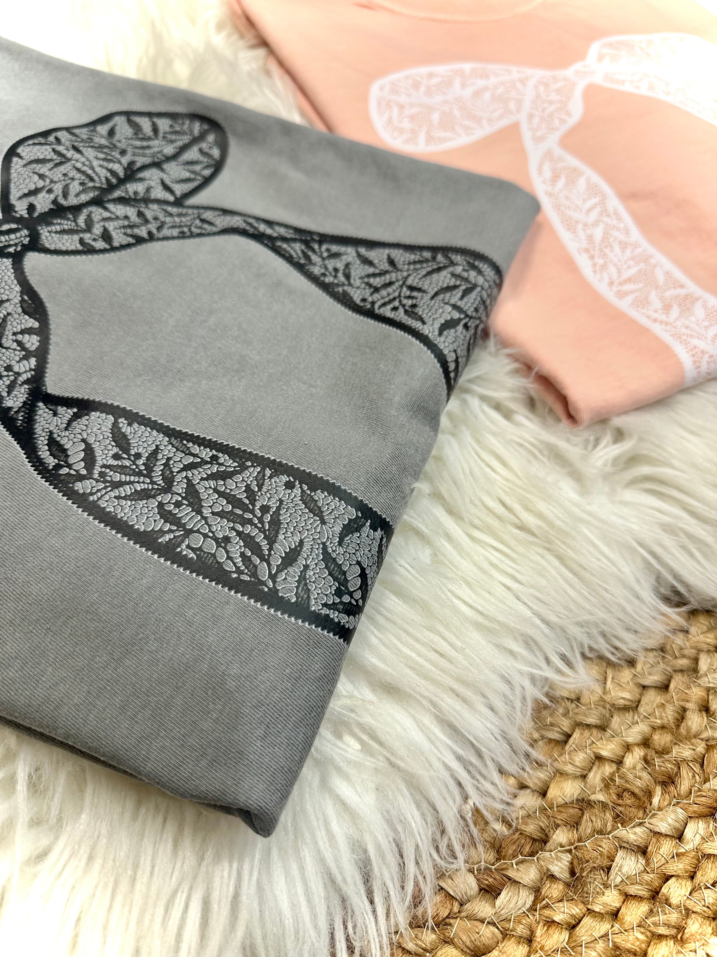 LACE COQUETTE BOW - GREY TEE