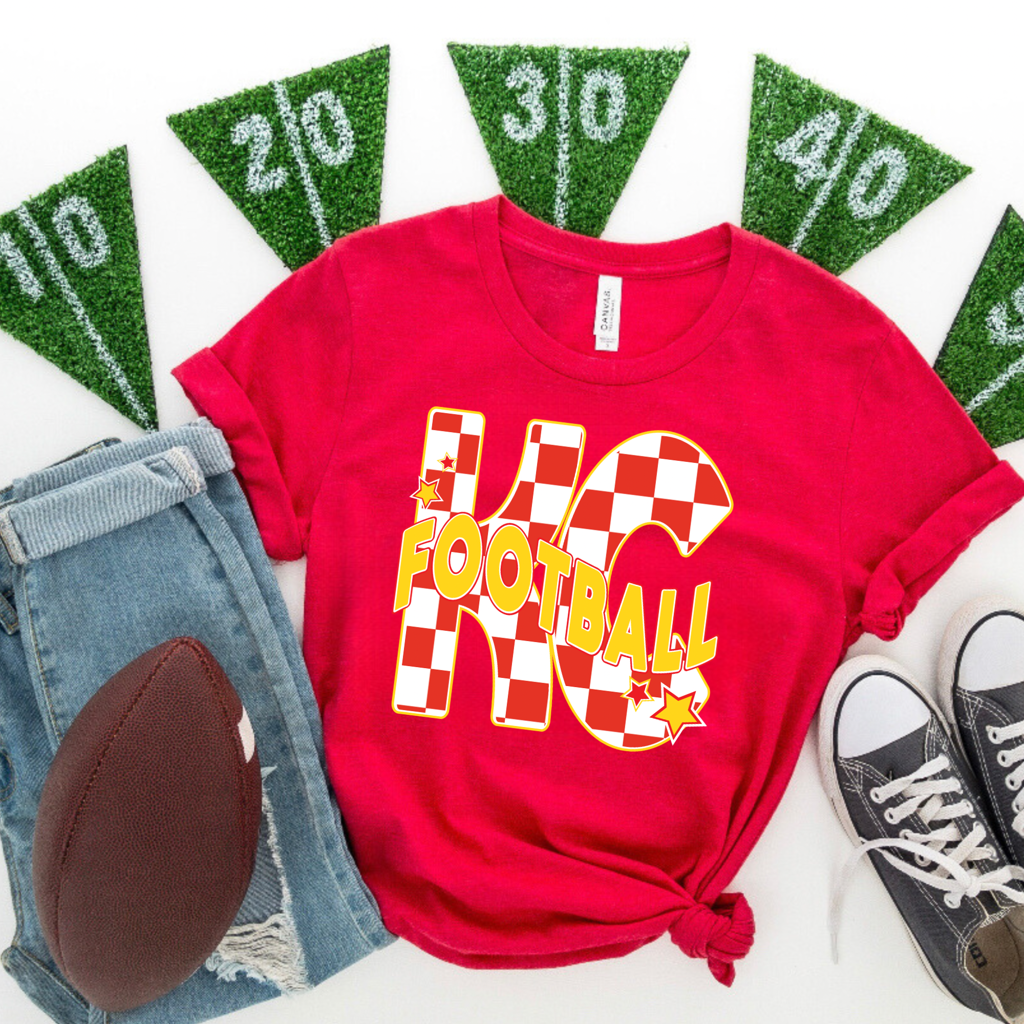 KC Football Checkered Red Tee