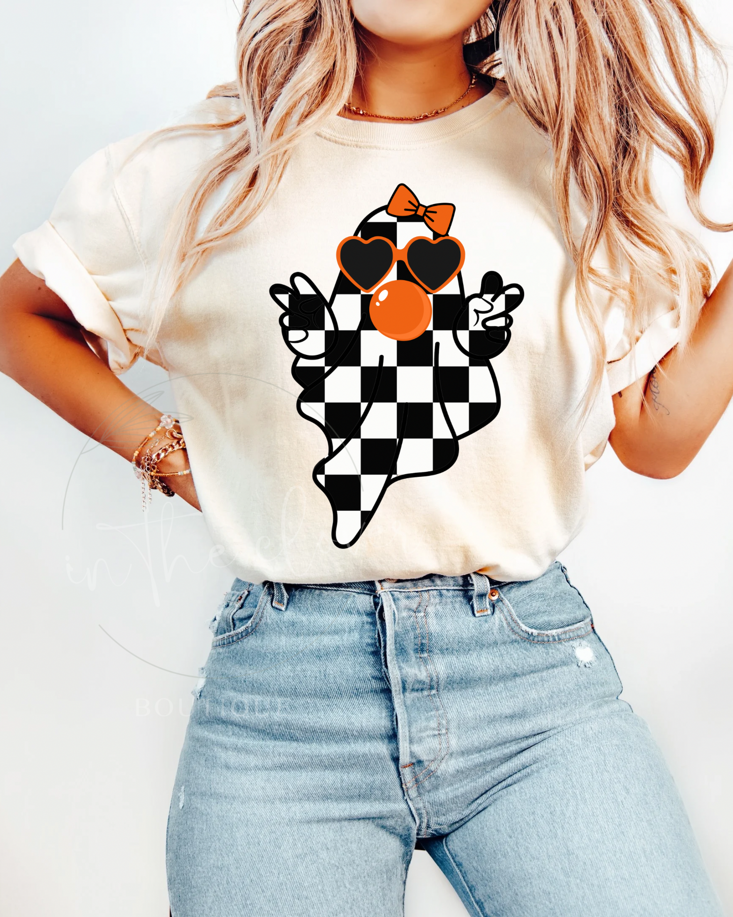 BOUJEE CHECKERED GHOST - NATURAL TEE