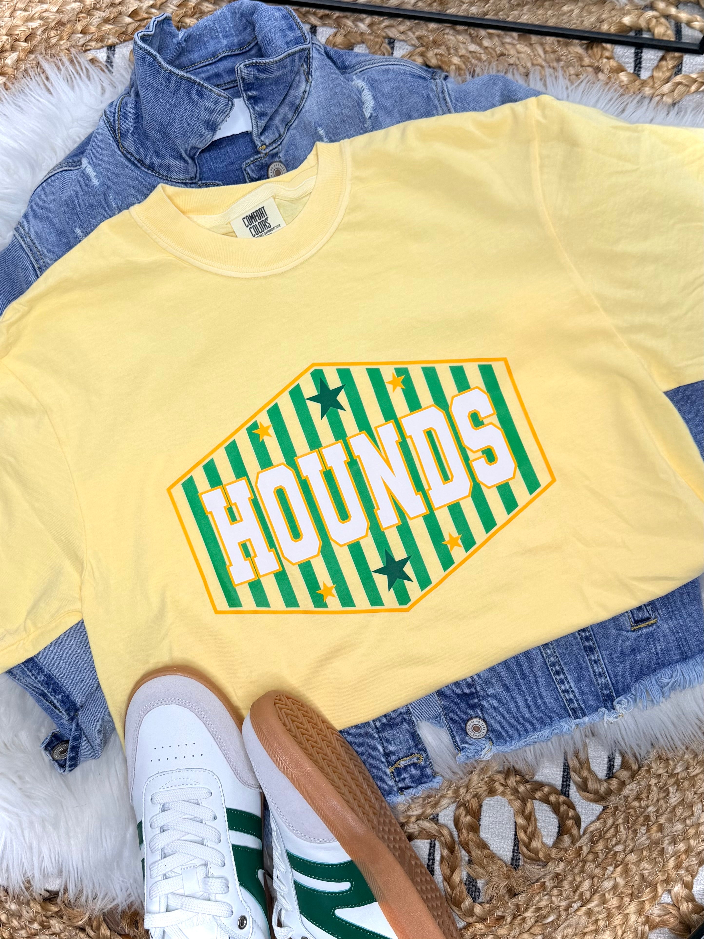 Hounds with Green Vertical Stripes & Stars - Butter Tee