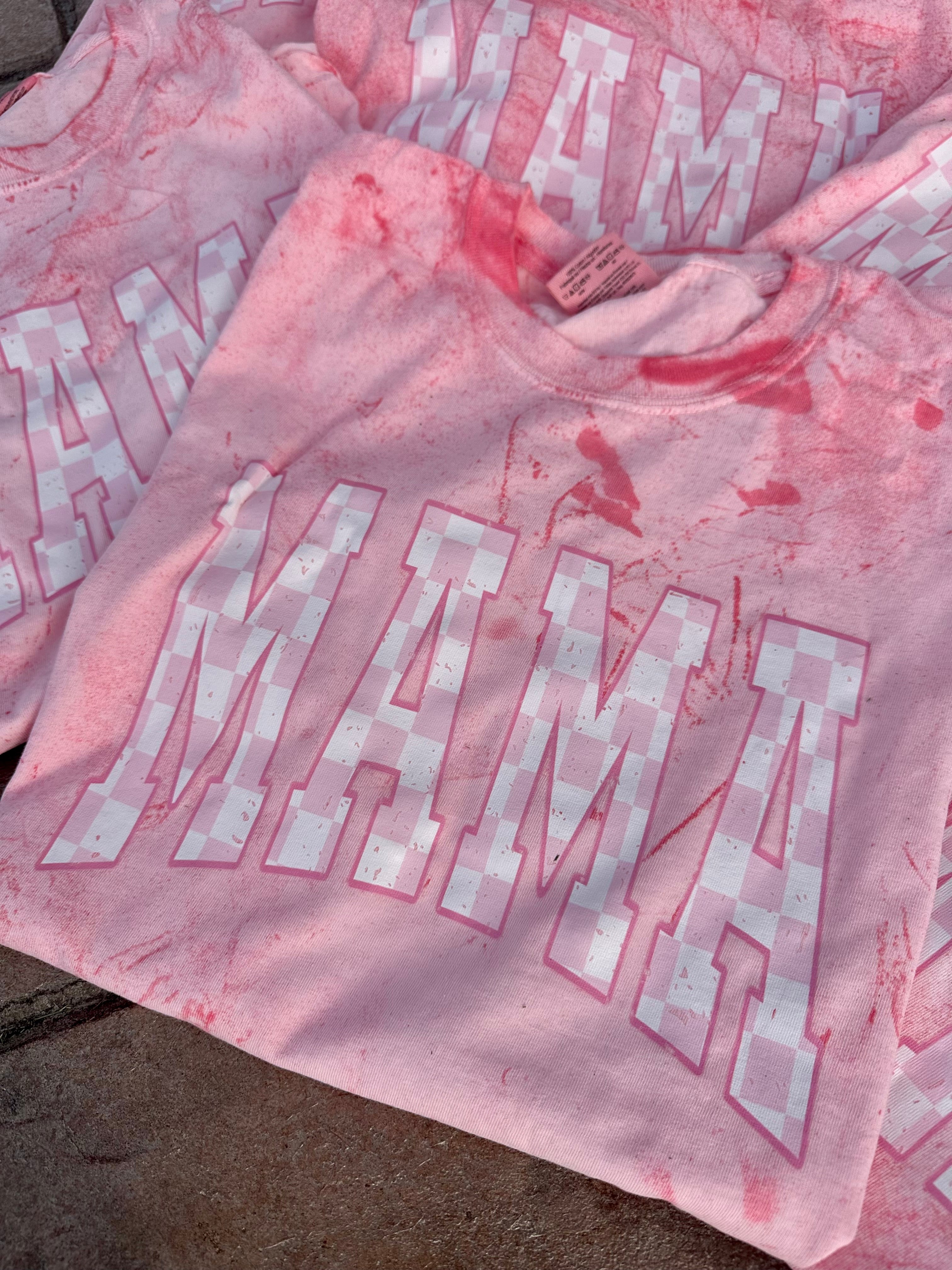 PINK DISTRESSED MAMA TEE