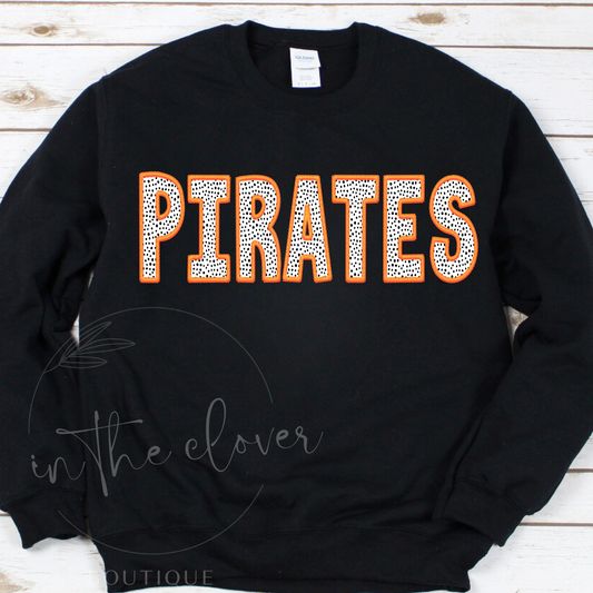 Dotted Pirates Faux Embroidery Black Crewneck