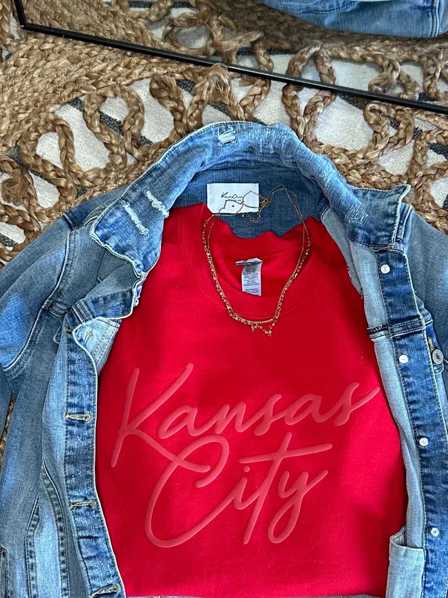 Puff Red Kansas City Script - Red Crewneck