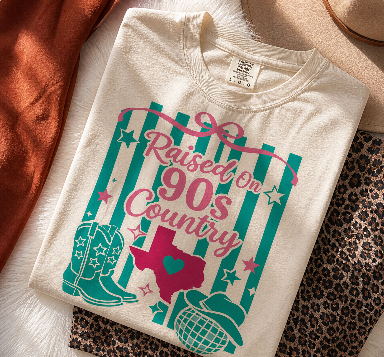 Raised on 90's Country Collage - Ivory Tee